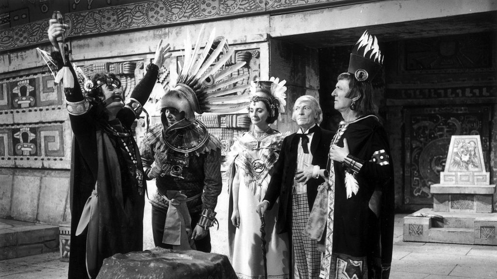 19th May 1964: Dr Who encounters the ancient Aztecs in an episode of the famous TV series. From left to right, the actors are John Ringham, William Russell, Jacqueline Hill, William Hartnell (1908 - 1975) and Keith Pyott. (Photo by Moore/Fox Photos/Getty Images)
